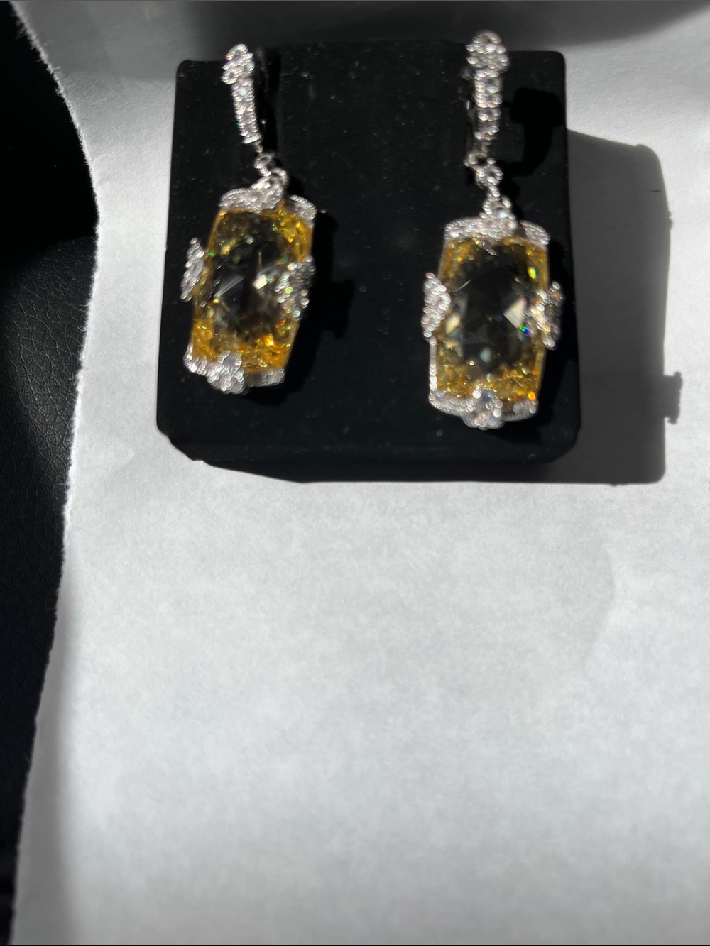 Judith Ripka Yellow Crystal Drop Earrings with Clear Accents